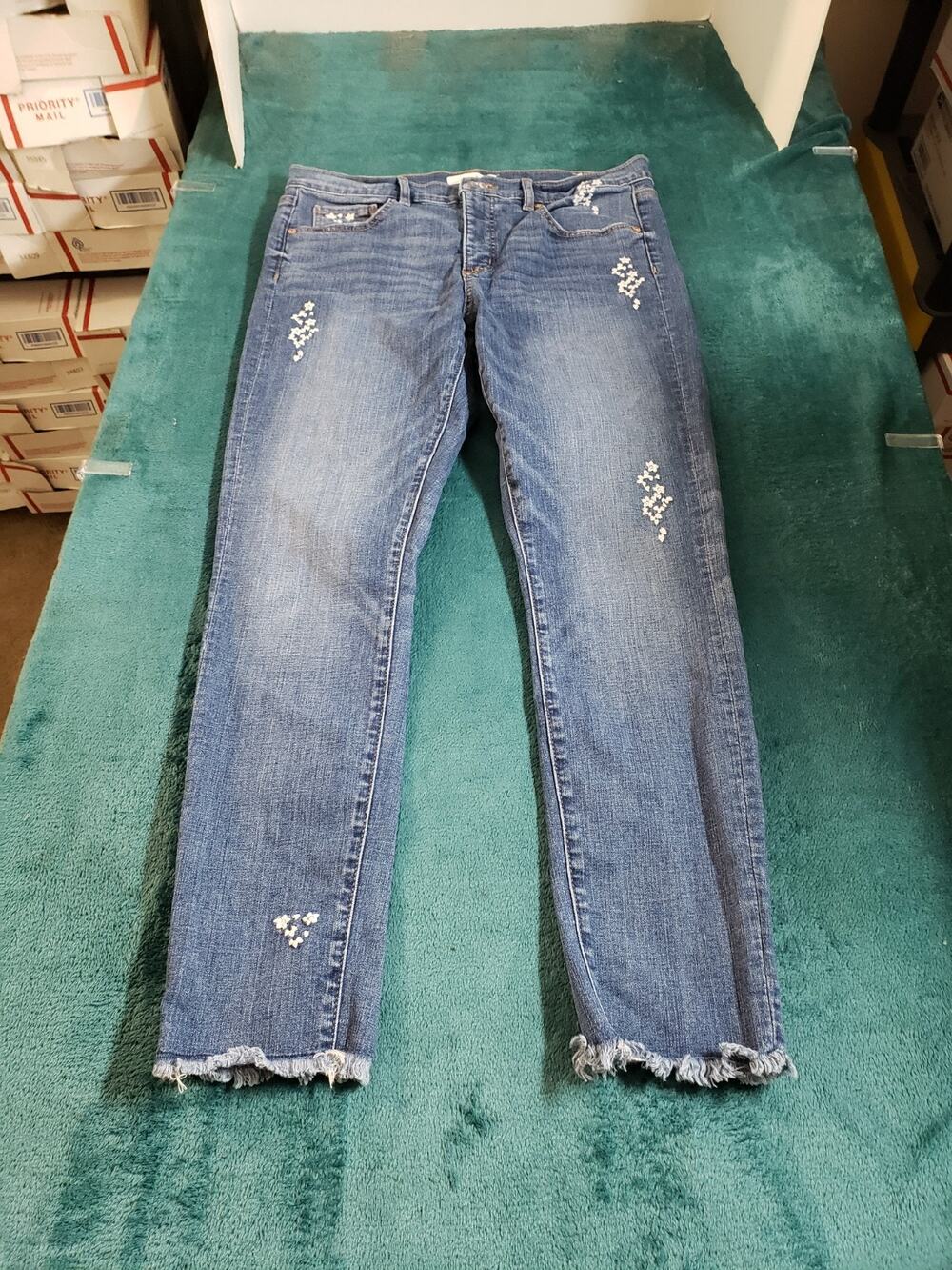 Loft Jeans Size 8 Womens Blue Denim Stretch Pants Floral Mid Rise Modern Skinny